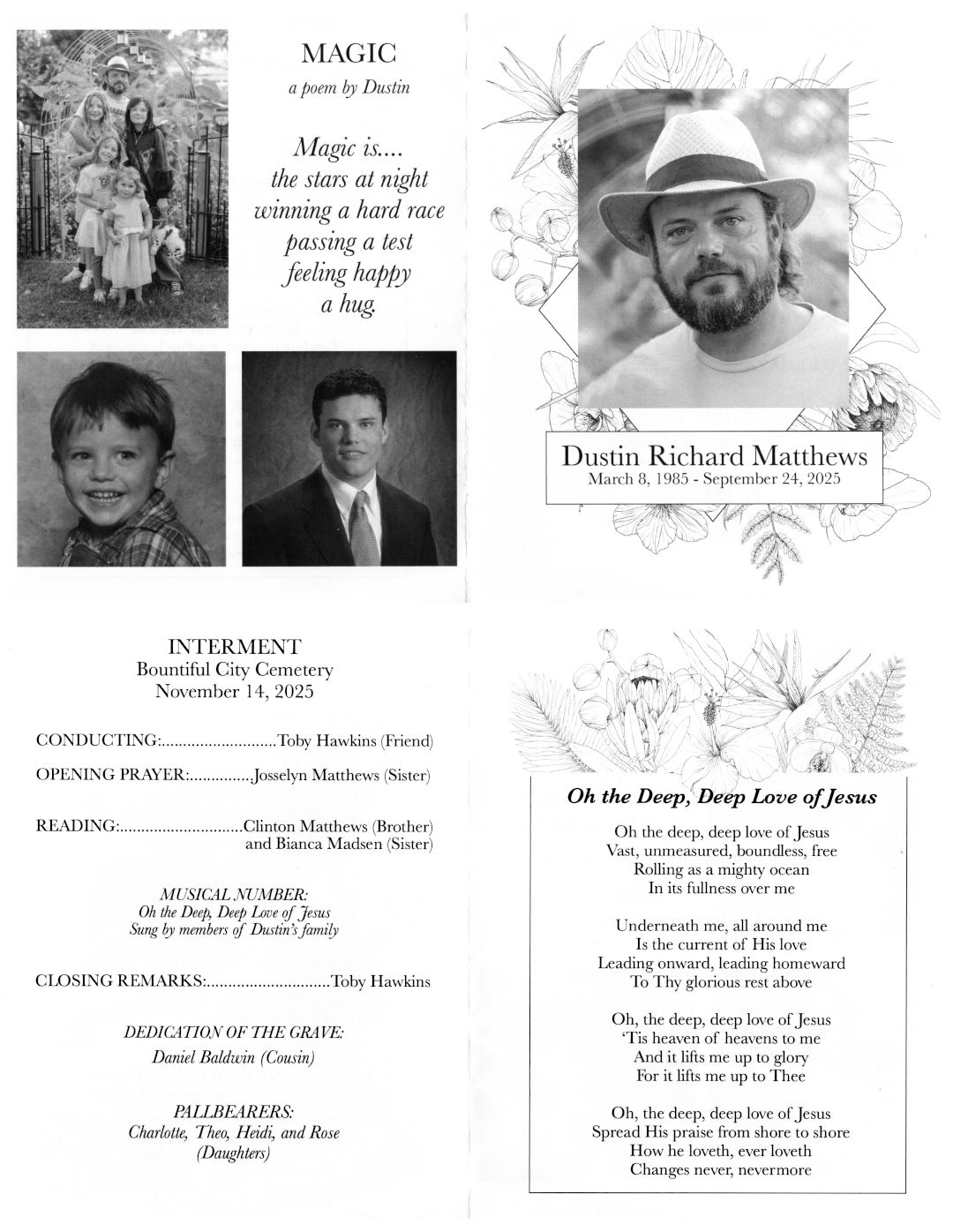 copy of program from the funeral service