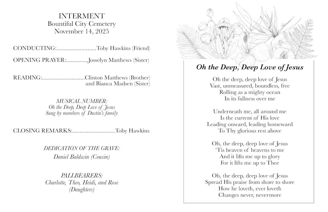 Funeral program copy of program from the funeral service